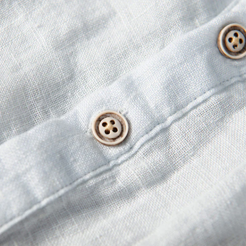 Camicia a maniche lunghe con bottoni a tinta unita in cotone e lino, abbigliamento da uomo Buddha Stones - Image 15
