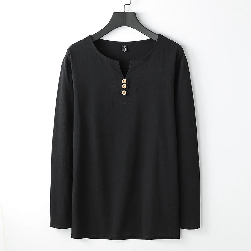 Camicia a maniche lunghe con bottoni in cotone e lino tinta unita Buddha Stones Uomo Abbigliamento - Image 4