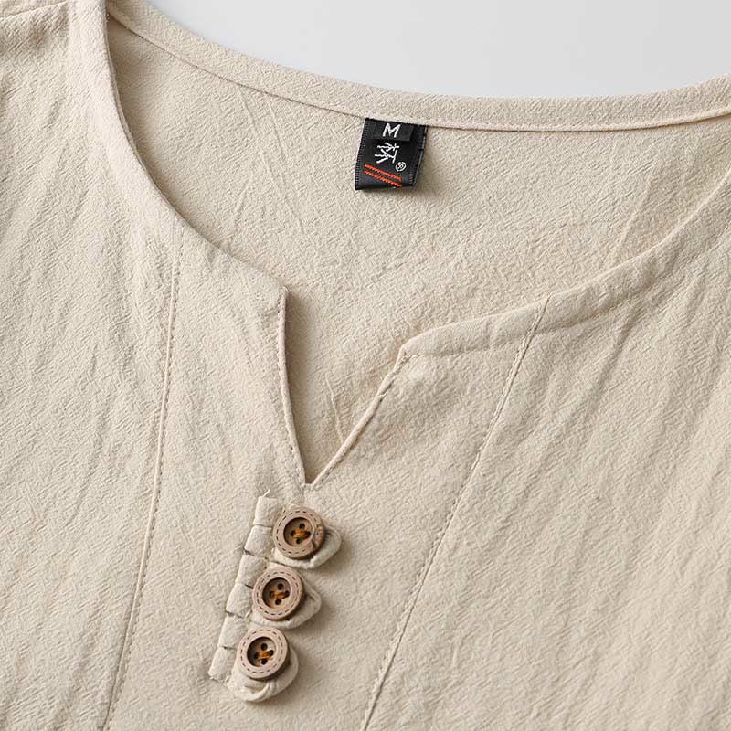 Camicia a maniche lunghe con bottoni in cotone e lino tinta unita Buddha Stones Uomo Abbigliamento - Image 6