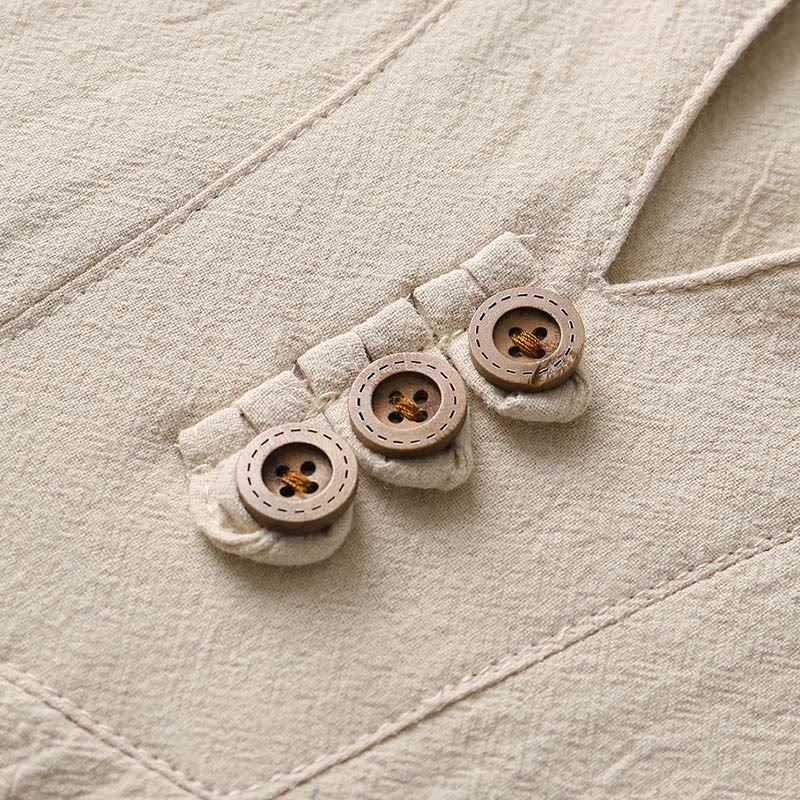 Camicia a maniche lunghe con bottoni in cotone e lino tinta unita Buddha Stones Uomo Abbigliamento - Image 8