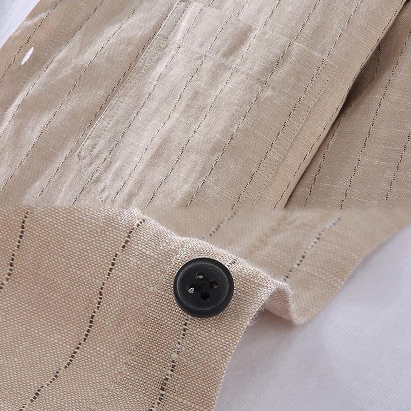 Camicia a maniche lunghe in cotone e lino con motivo a righe da uomo, modello Buddha Stones Daily Tang Suit - Image 5