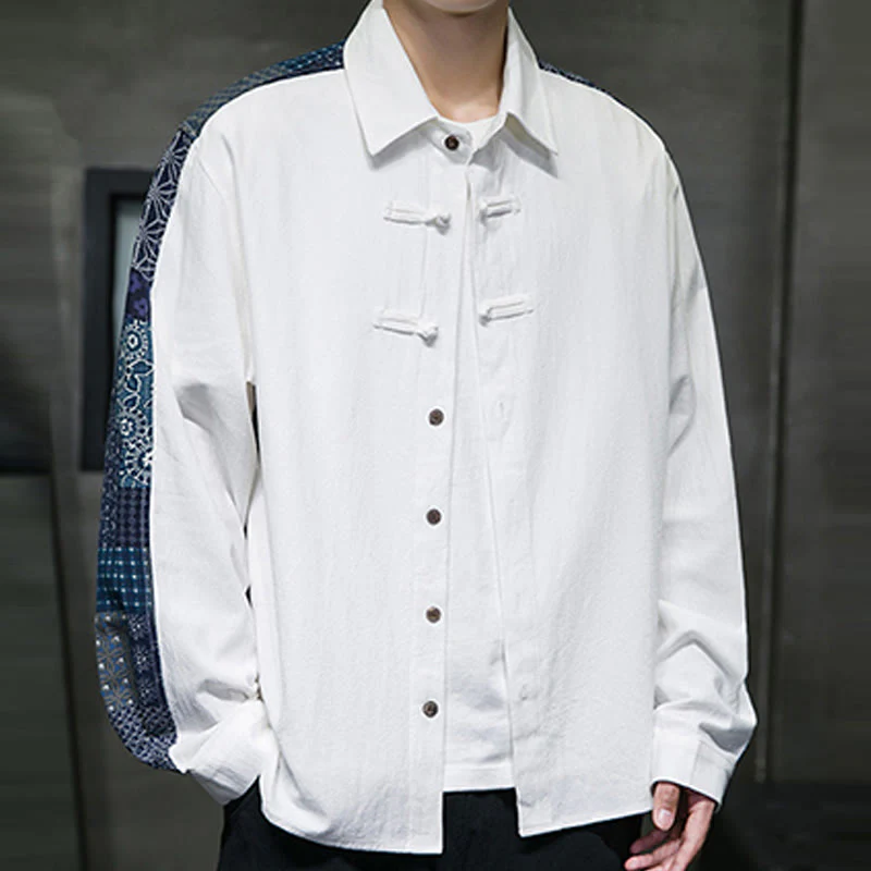 Camicia a maniche lunghe in misto cotone con cuciture a motivo floreale da uomo Buddha Stones - Image 14