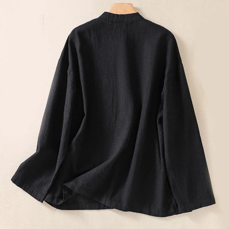 Camicia casual da donna in cotone con maniche lunghe, scollo rotondo, bottoni e tasche , Buddha Stones - Image 11