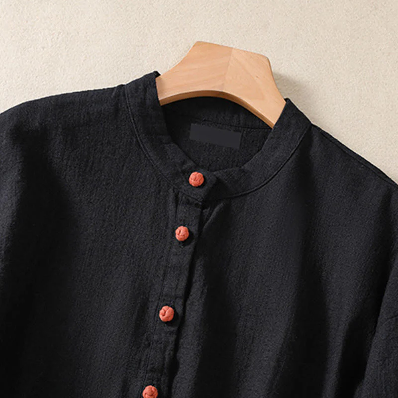 Camicia casual da donna in cotone con maniche lunghe, scollo rotondo, bottoni e tasche , Buddha Stones - Image 12