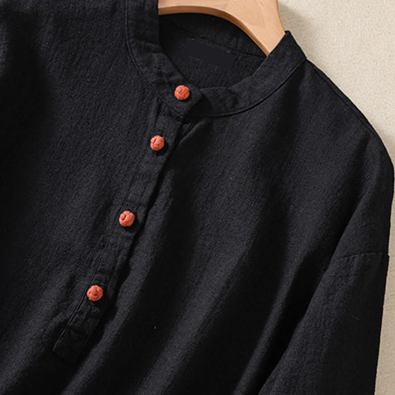 Camicia casual da donna in cotone con maniche lunghe, scollo rotondo, bottoni e tasche , Buddha Stones - Image 13