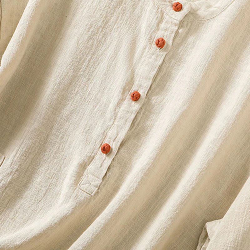 Camicia casual da donna in cotone con maniche lunghe, scollo rotondo, bottoni e tasche , Buddha Stones - Image 23
