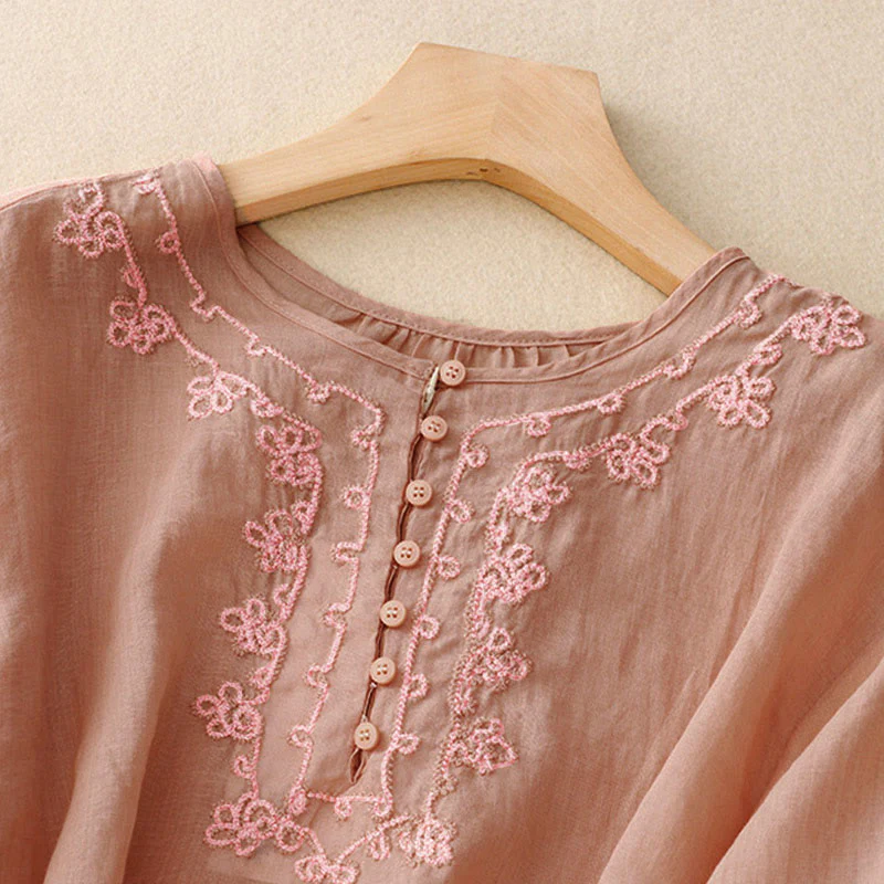 Camicia casual da donna con fibbia a rana e maniche corte, modello Buddha Stones - Image 3
