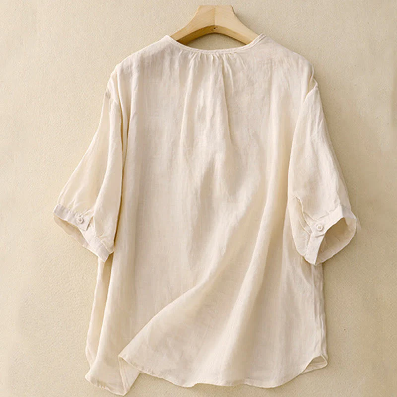 Camicia casual da donna con fibbia a rana e maniche corte, modello Buddha Stones - Image 9