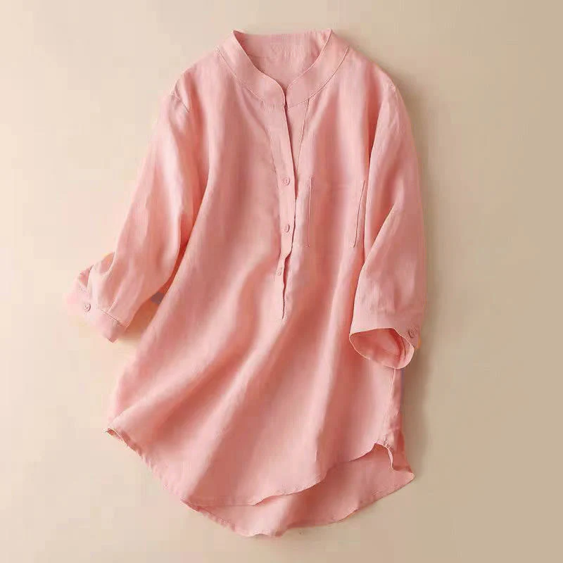 Camicia casual da donna in cotone e lino con scollo a V e maniche a tre quarti, motivo Buddha Stones - Image 13