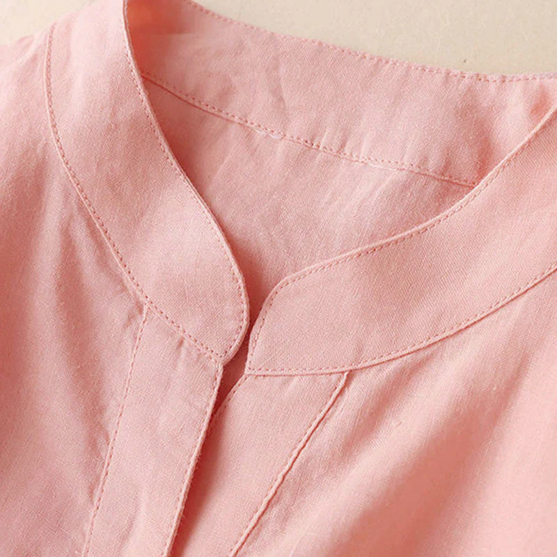 Camicia casual da donna in cotone e lino con scollo a V e maniche a tre quarti, motivo Buddha Stones - Image 17