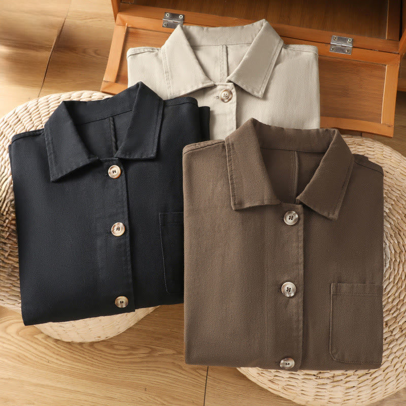 Camicia casual da donna in cotone e poliestere con maniche lunghe e collo alto, Buddha Stones, con tasche - Image 30