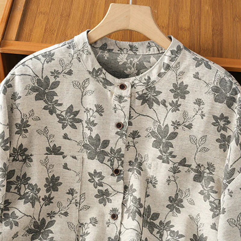Camicia casual da donna in poliestere a maniche lunghe con motivo stampato Buddha Stones - Image 3