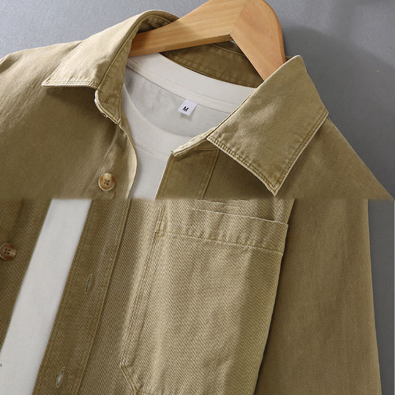 Camicia a maniche lunghe in cotone con nappe color puro e tasca da uomo Buddha Stones - Image 4