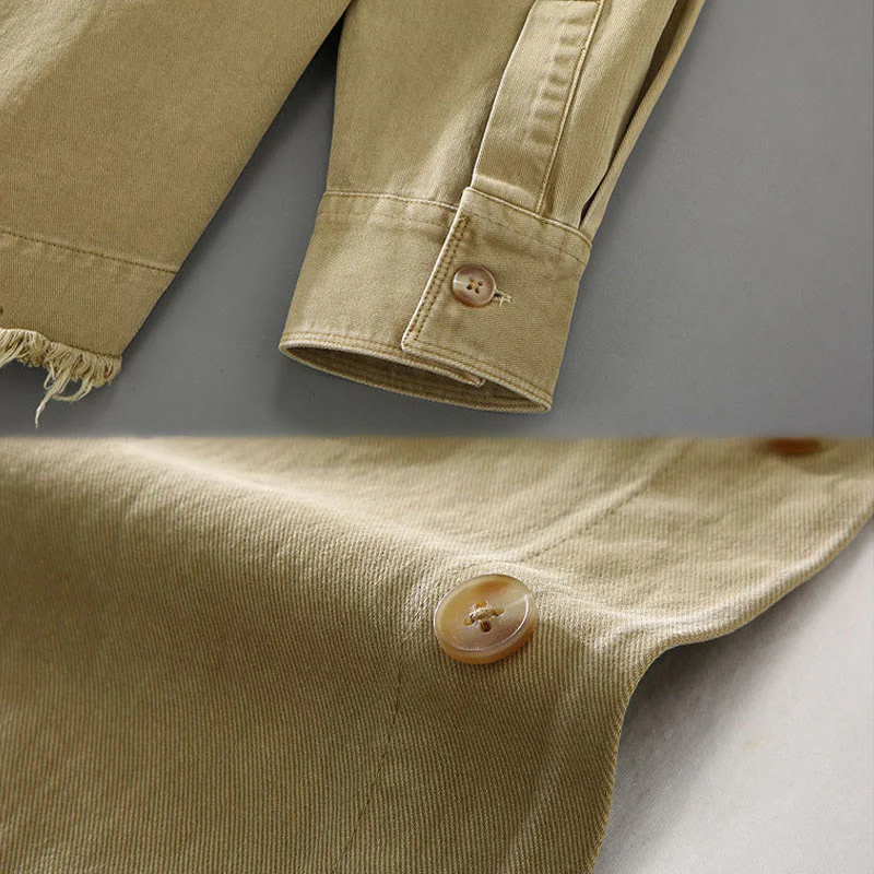 Camicia a maniche lunghe in cotone con nappe color puro e tasca da uomo Buddha Stones - Image 6