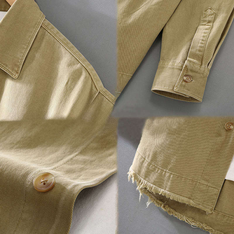 Camicia a maniche lunghe in cotone con nappe color puro e tasca da uomo Buddha Stones - Image 7