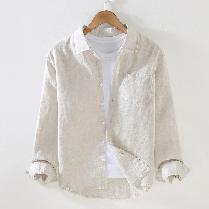 Camicia casual da uomo in lino puro a maniche lunghe con tasca Buddha Stones Spring