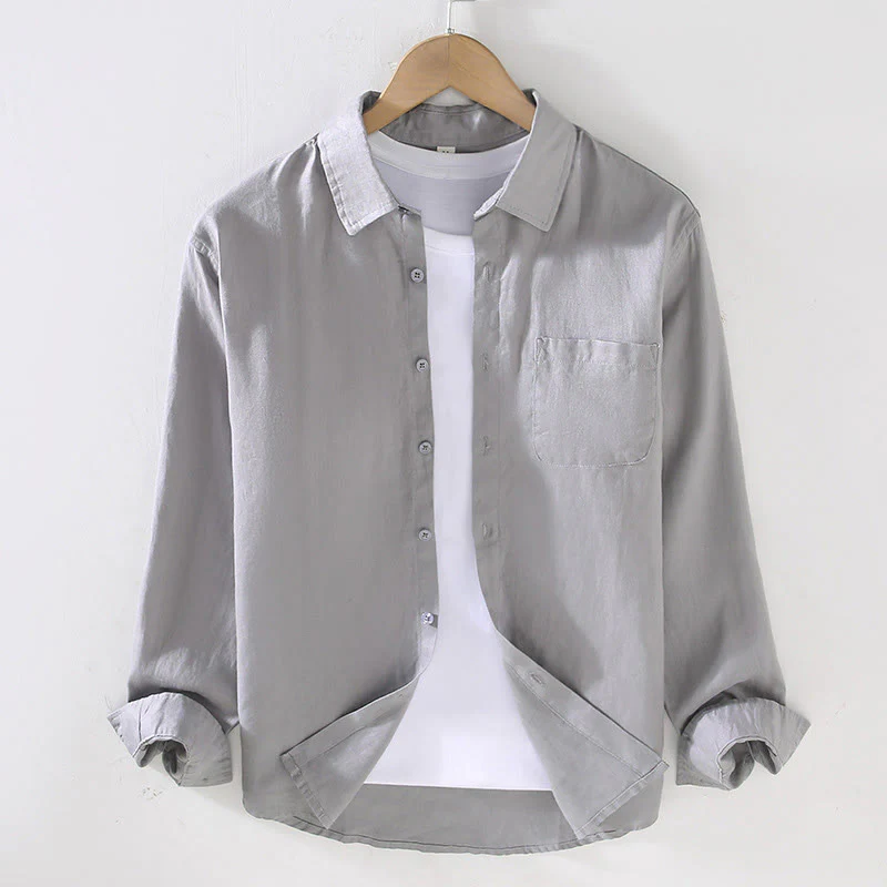 Camicia casual da uomo in lino puro a maniche lunghe con tasca Buddha Stones Spring - Image 10