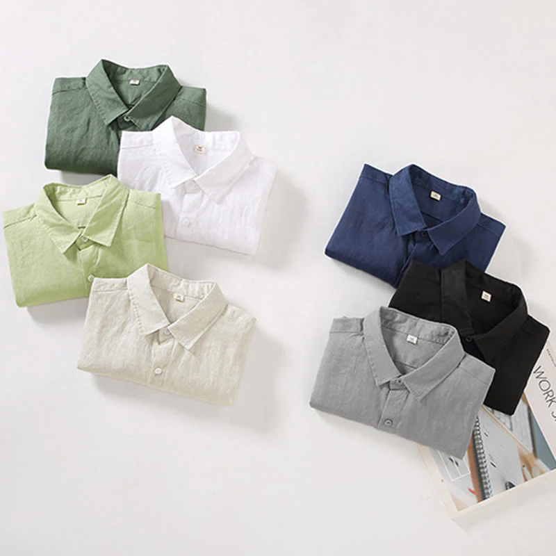 Camicia casual da uomo in lino puro a maniche lunghe con tasca Buddha Stones Spring - Image 14