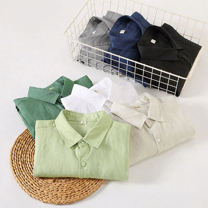 Camicia casual da uomo in lino puro a maniche lunghe con tasca Buddha Stones Spring - Image 15