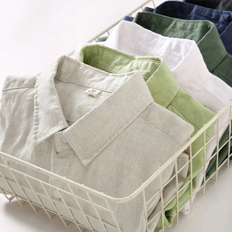 Camicia casual da uomo in lino puro a maniche lunghe con tasca Buddha Stones Spring - Image 16