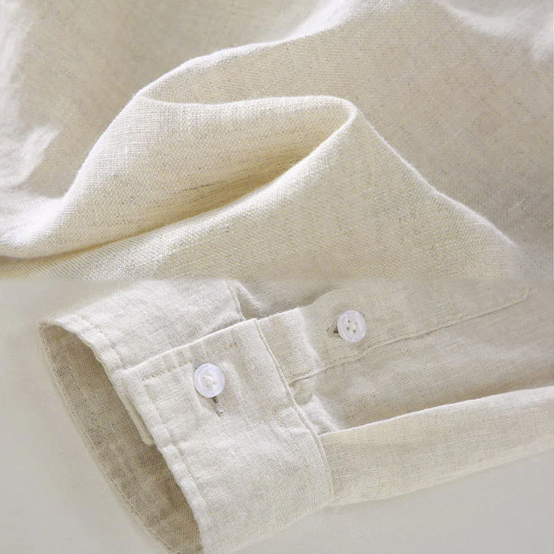 Camicia casual da uomo in lino puro a maniche lunghe con tasca Buddha Stones Spring - Image 3