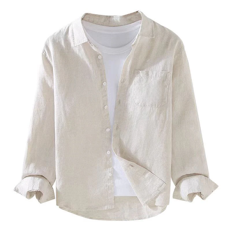 Camicia casual da uomo in lino puro a maniche lunghe con tasca Buddha Stones Spring - Image 7