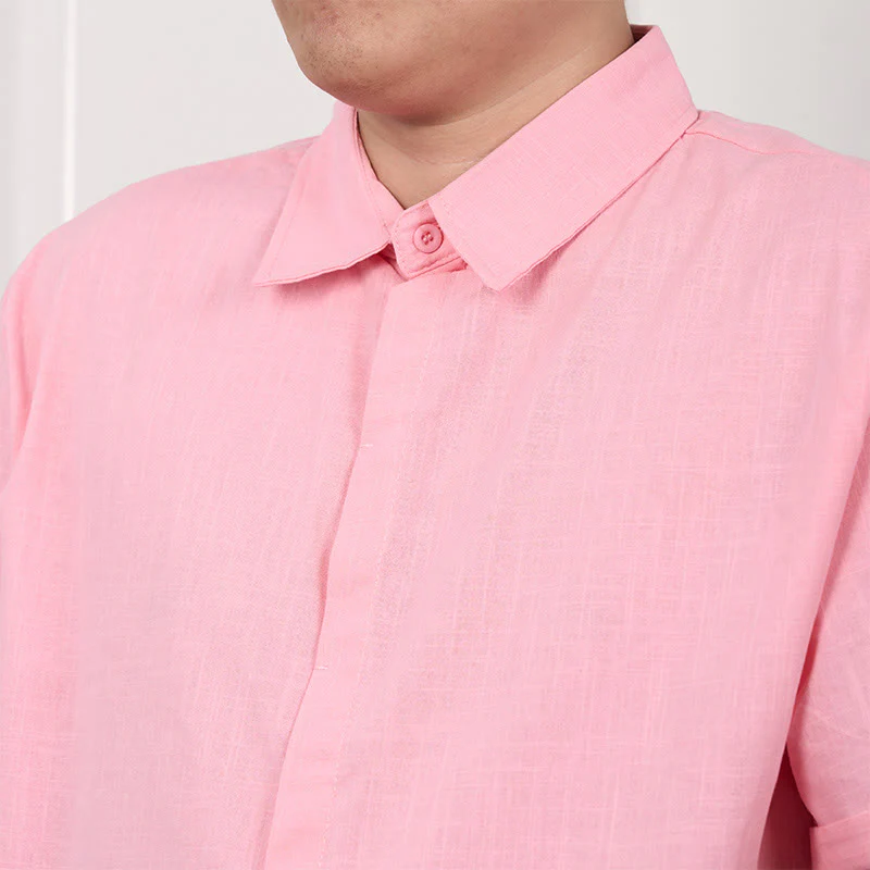 Camicia casual in cotone e lino con bottoni a maniche corte da uomo Buddha Stones - Image 12