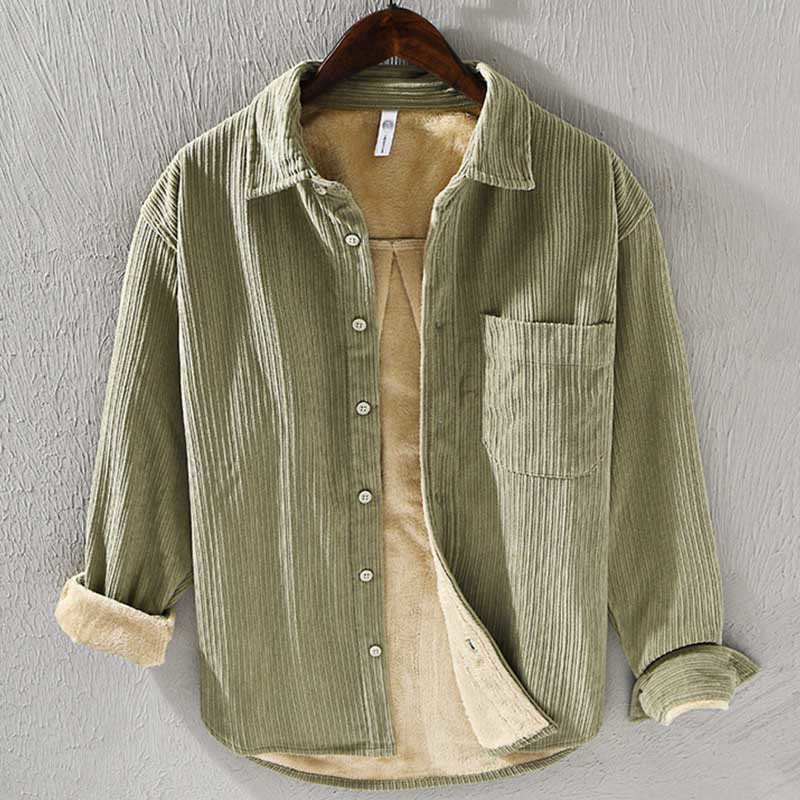 Camicia comoda in velluto a coste con fodera in pile a maniche lunghe da uomo Buddha Stones con tasca - Image 14
