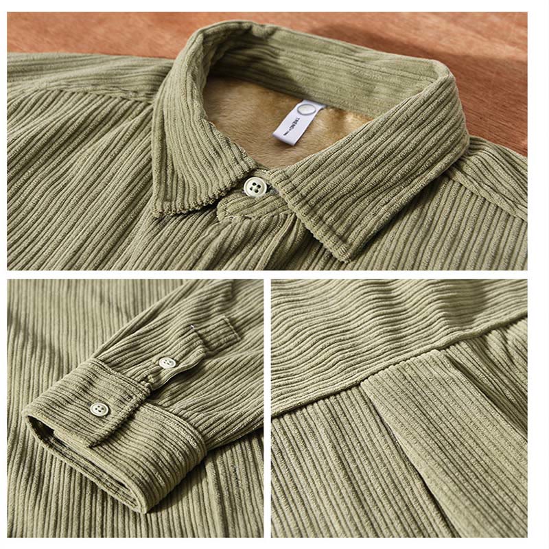 Camicia comoda in velluto a coste con fodera in pile a maniche lunghe da uomo Buddha Stones con tasca - Image 15