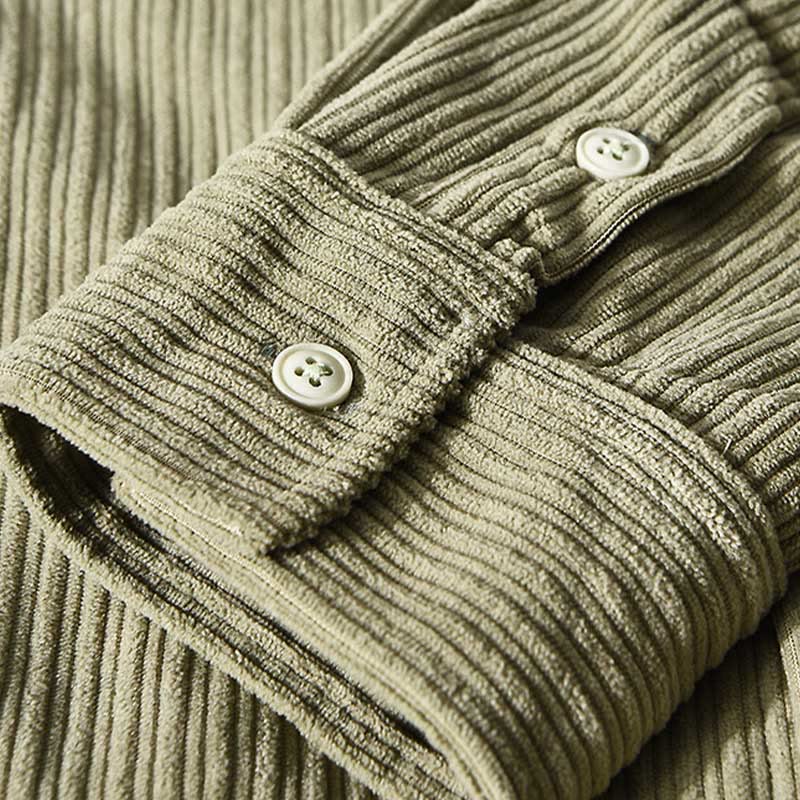 Camicia comoda in velluto a coste con fodera in pile a maniche lunghe da uomo Buddha Stones con tasca - Image 16
