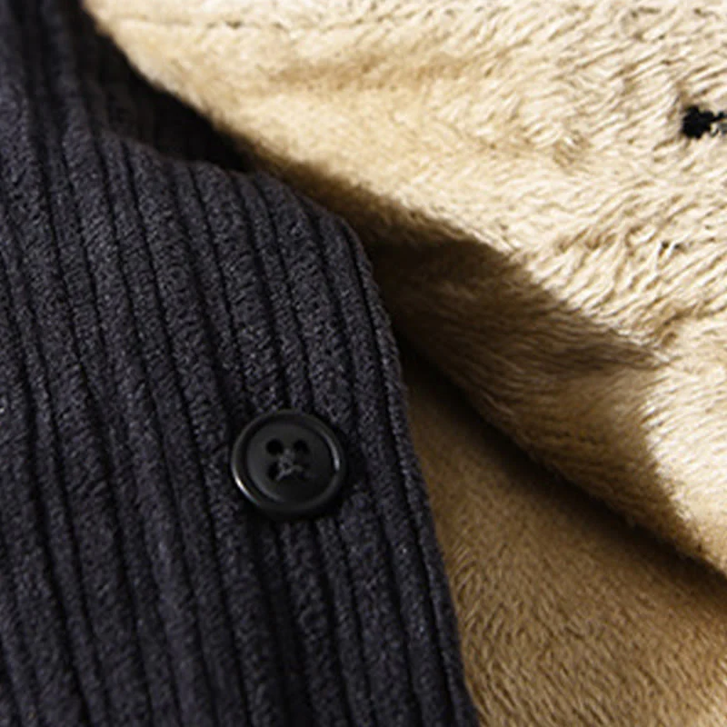 Camicia comoda in velluto a coste con fodera in pile a maniche lunghe da uomo Buddha Stones con tasca - Image 18