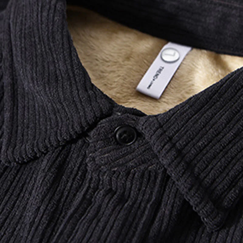 Camicia comoda in velluto a coste con fodera in pile a maniche lunghe da uomo Buddha Stones con tasca - Image 19