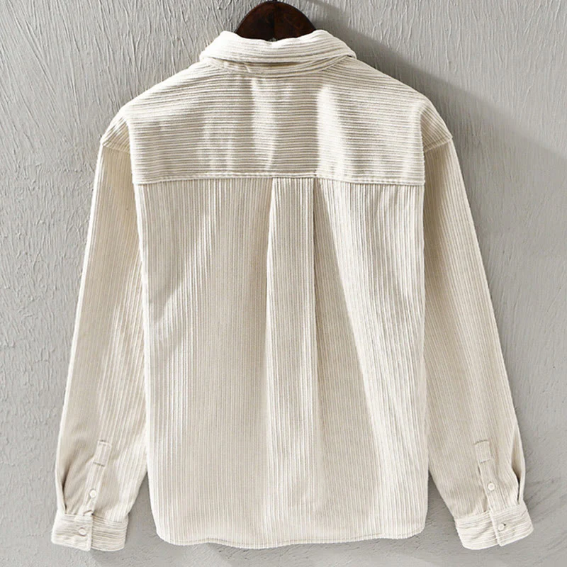 Camicia comoda in velluto a coste con fodera in pile a maniche lunghe da uomo Buddha Stones con tasca - Image 3