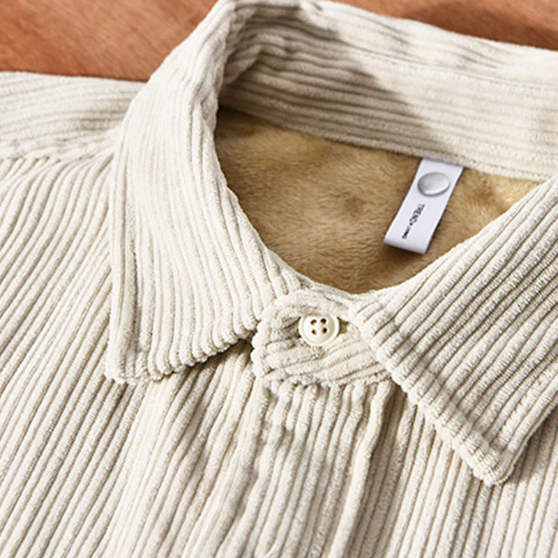 Camicia comoda in velluto a coste con fodera in pile a maniche lunghe da uomo Buddha Stones con tasca - Image 4