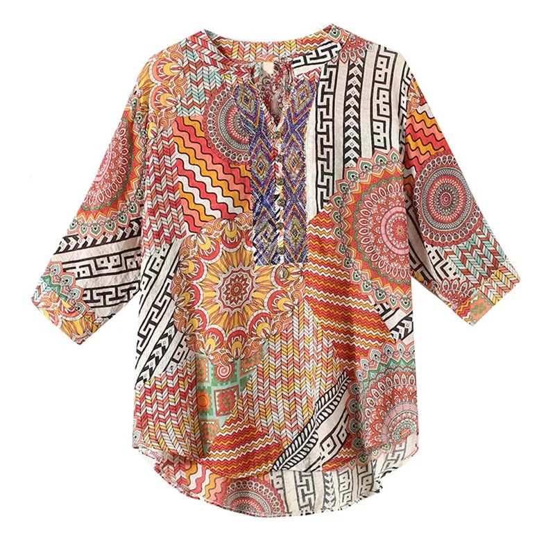 Camicia con mezza abbottonatura e mandala geometrico da donna Buddha Stones - Image 16