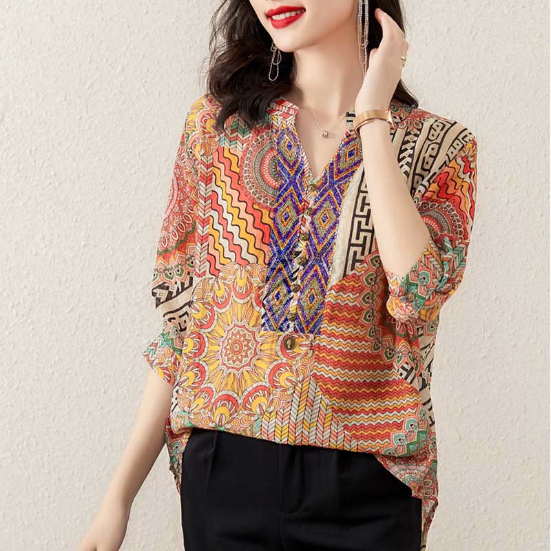 Camicia con mezza abbottonatura e mandala geometrico da donna Buddha Stones - Image 22