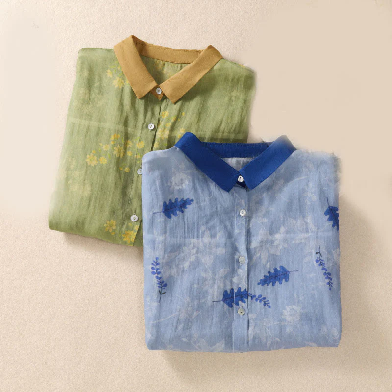 Camicia da donna a maniche corte con bottoni, piccoli fiori gialli e pietre Buddha Stones - Image 17