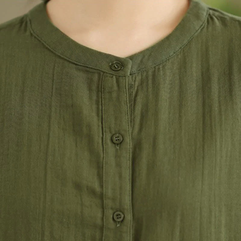Camicia da donna a maniche lunghe con bottoni, scollo tondo, ricamo autunnale Buddha Stones, figura umana e motivo a cane - Image 29