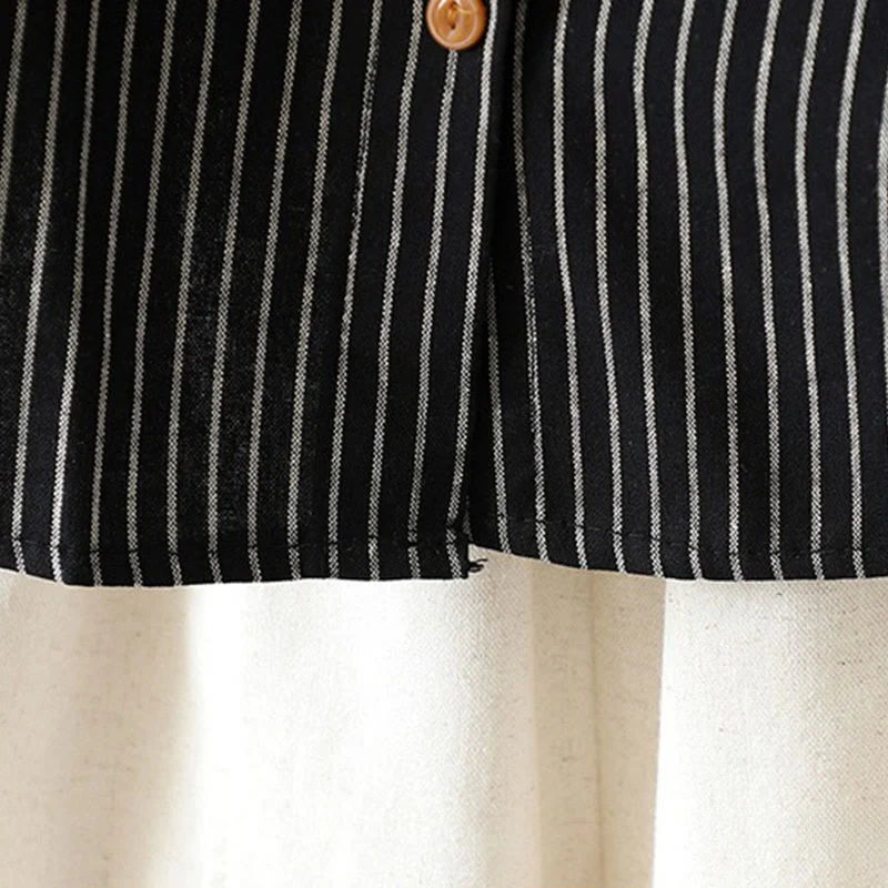 Camicia da donna a maniche lunghe con colletto rialzato, bottoni e tasca, motivo a righe autunnali Buddha Stones - Image 17