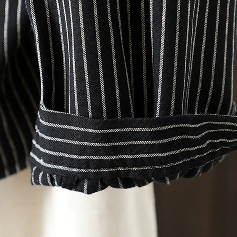 Camicia da donna a maniche lunghe con colletto rialzato, bottoni e tasca, motivo a righe autunnali Buddha Stones - Image 18