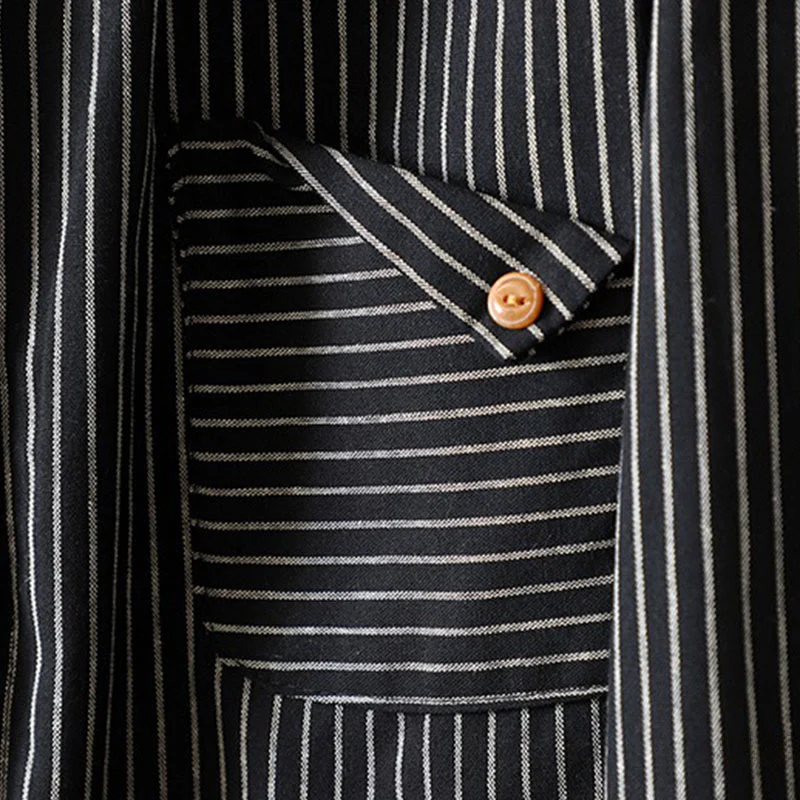 Camicia da donna a maniche lunghe con colletto rialzato, bottoni e tasca, motivo a righe autunnali Buddha Stones - Image 19