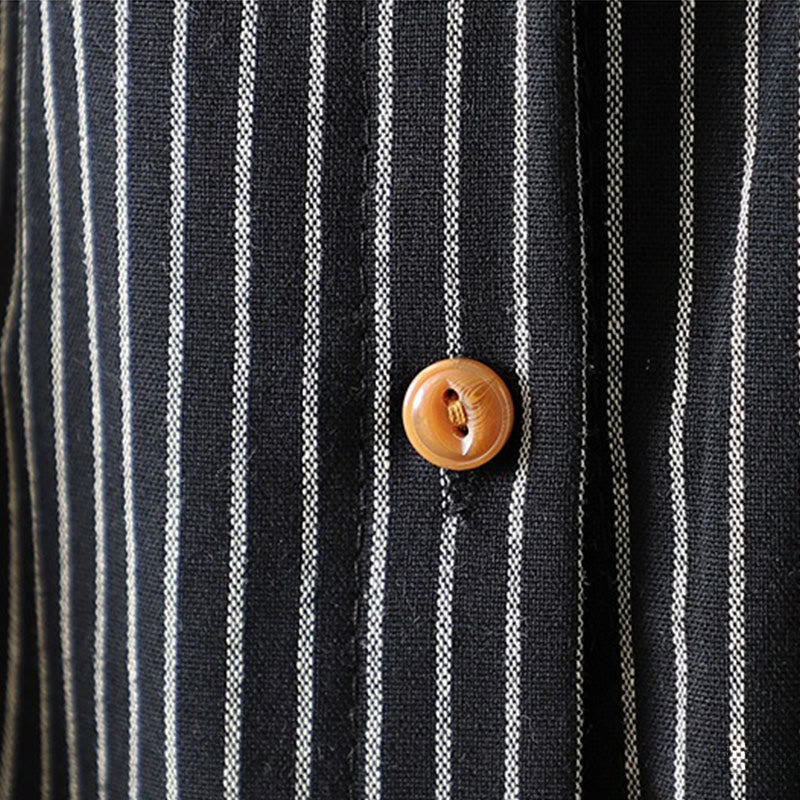 Camicia da donna a maniche lunghe con colletto rialzato, bottoni e tasca, motivo a righe autunnali Buddha Stones - Image 20