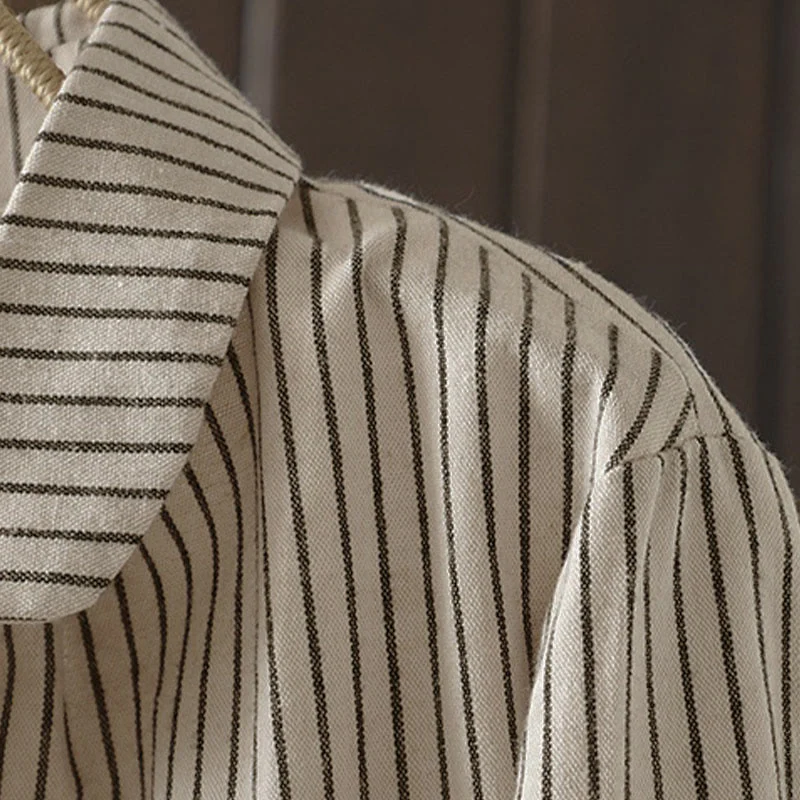 Camicia da donna a maniche lunghe con colletto rialzato, bottoni e tasca, motivo a righe autunnali Buddha Stones - Image 7