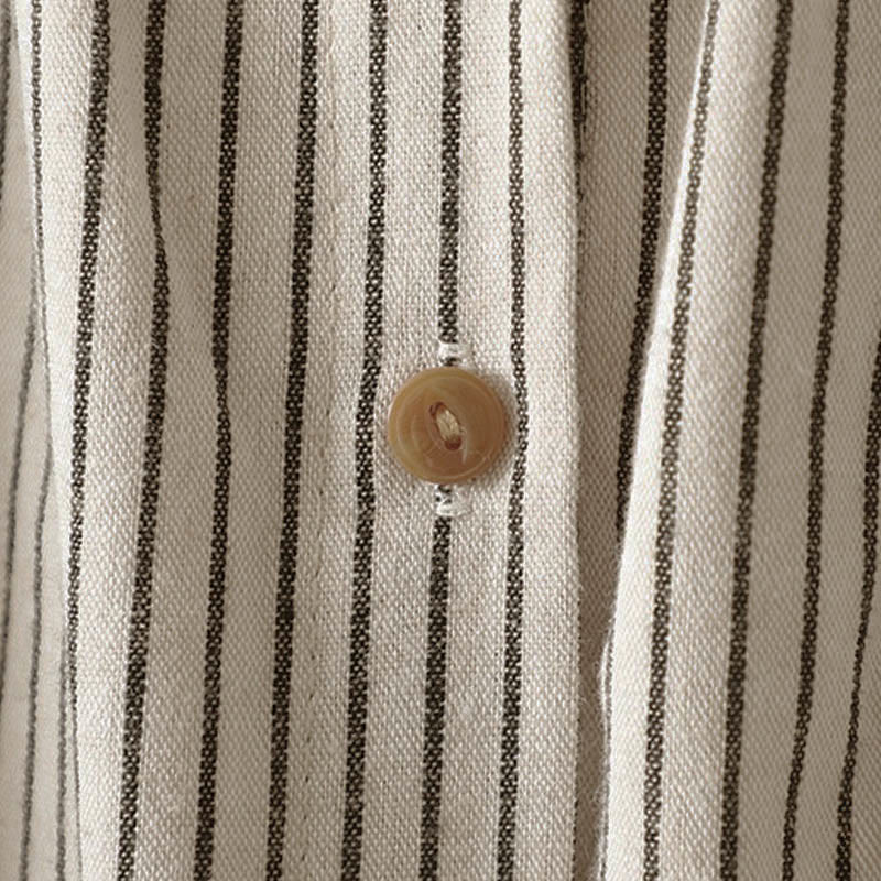 Camicia da donna a maniche lunghe con colletto rialzato, bottoni e tasca, motivo a righe autunnali Buddha Stones - Image 9