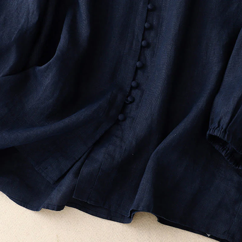 Camicia da donna a maniche lunghe in cotone e lino con scollo a V Buddha Stones - Image 11