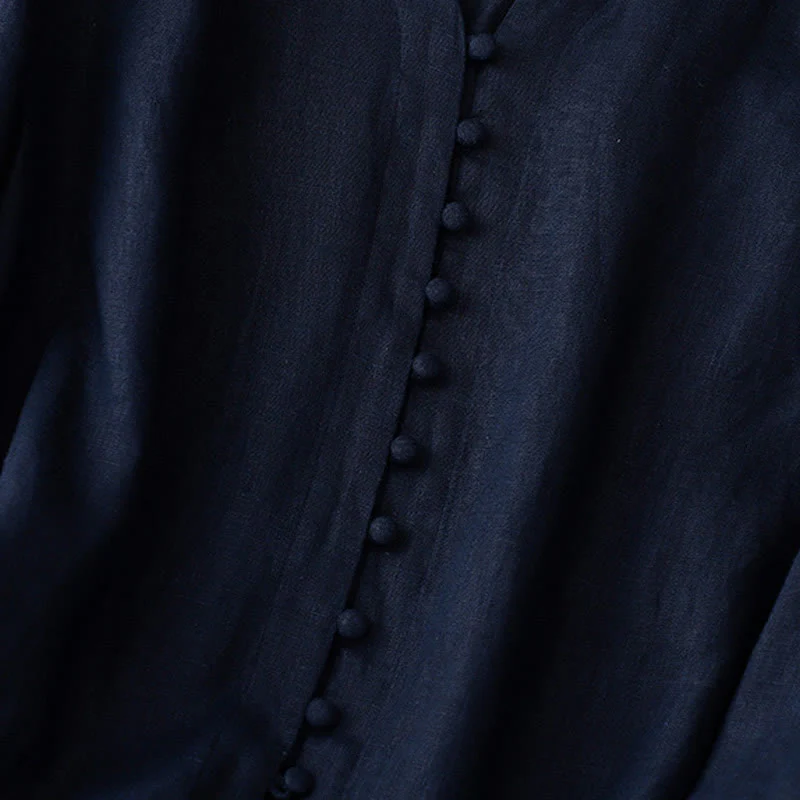 Camicia da donna a maniche lunghe in cotone e lino con scollo a V Buddha Stones - Image 12