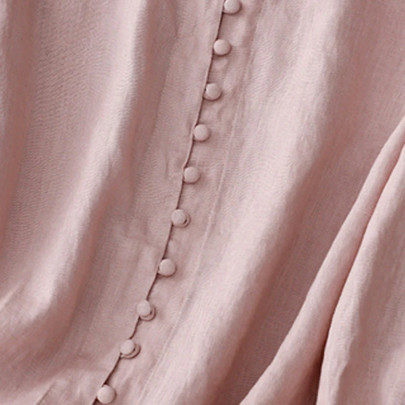 Camicia da donna a maniche lunghe in cotone e lino con scollo a V Buddha Stones - Image 4