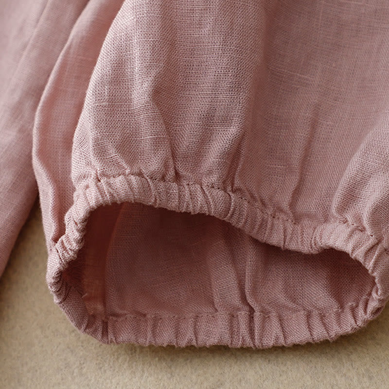 Camicia da donna a maniche lunghe in cotone e lino con scollo a V Buddha Stones - Image 5