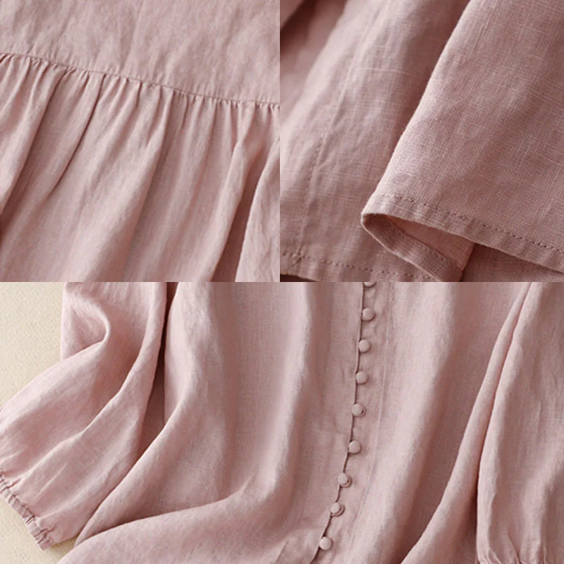 Camicia da donna a maniche lunghe in cotone e lino con scollo a V Buddha Stones - Image 7