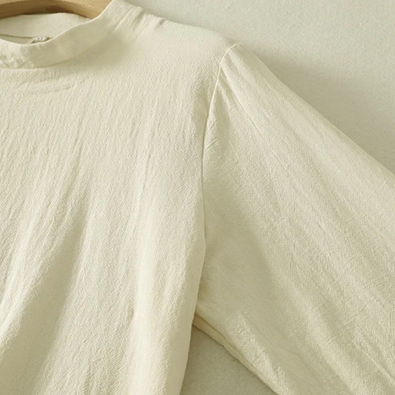 Camicia da donna in cotone a maniche lunghe con bottoni a rana sul davanti asimmetrici Buddha Stones - Image 12